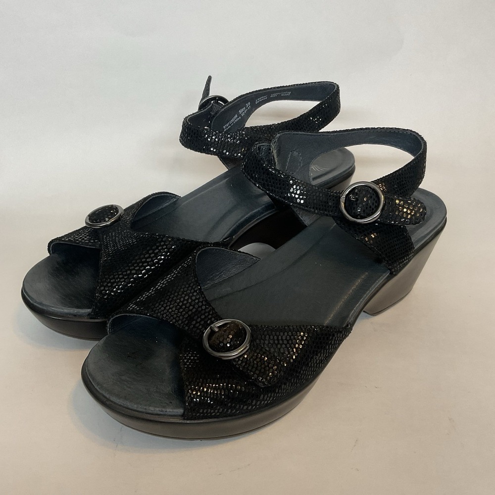 Dansko Savannah Womens Size 39 (US 8.5-9) Black Leather Wedge Sandals Shoes - Picture 10 of 10